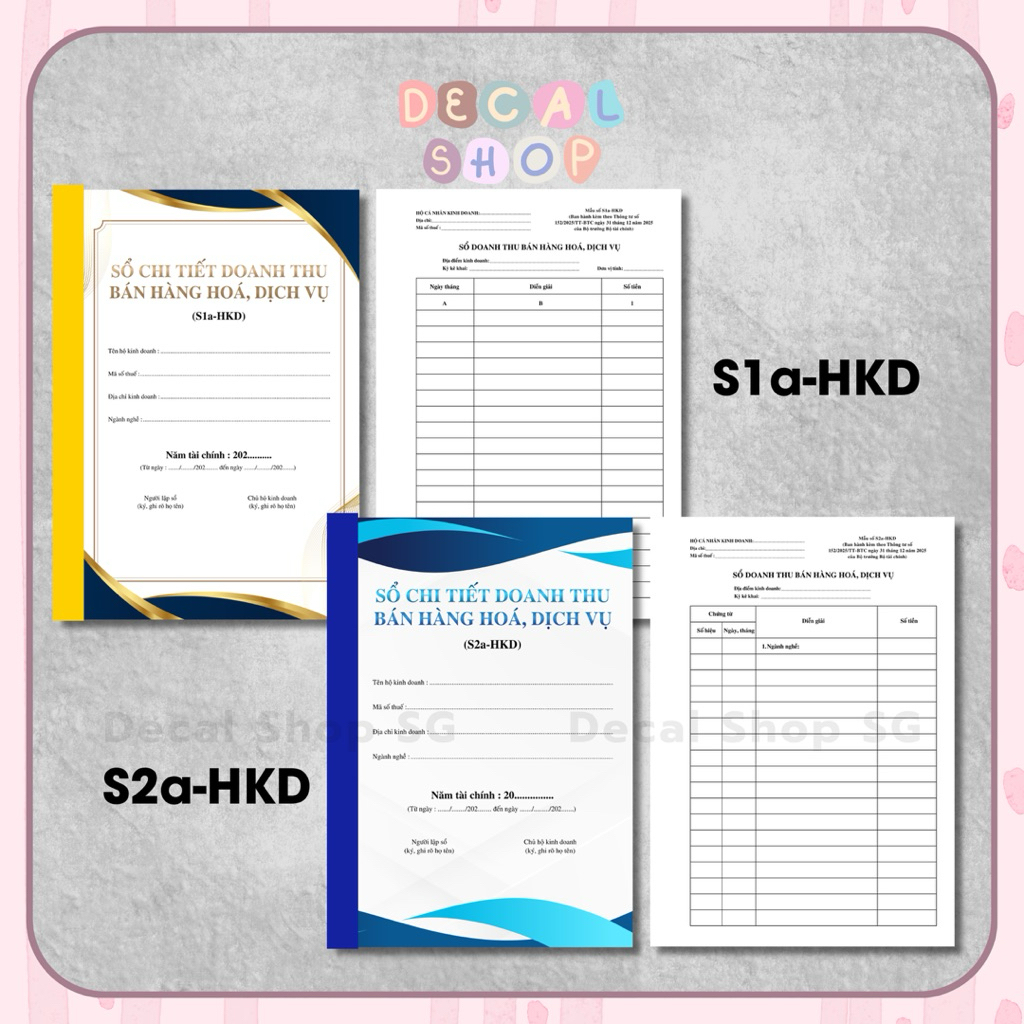 Sổ Chi Tiết Doanh Thu Bán Hàng Hoá, Dịch Vụ (S1a-HKD) & (S2a-HKD) - Cuốn 60 Tờ