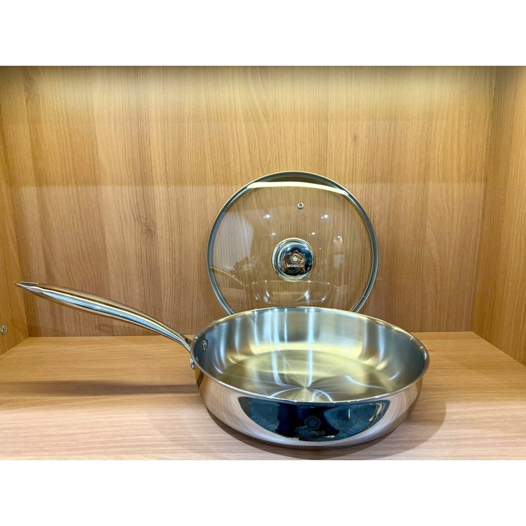 Chảo Inox Đúc Nguyên Khối MP600 24cm Đáy 3 Lớp, Kèm Vung Kính, Dùng Mọi Loại Bếp