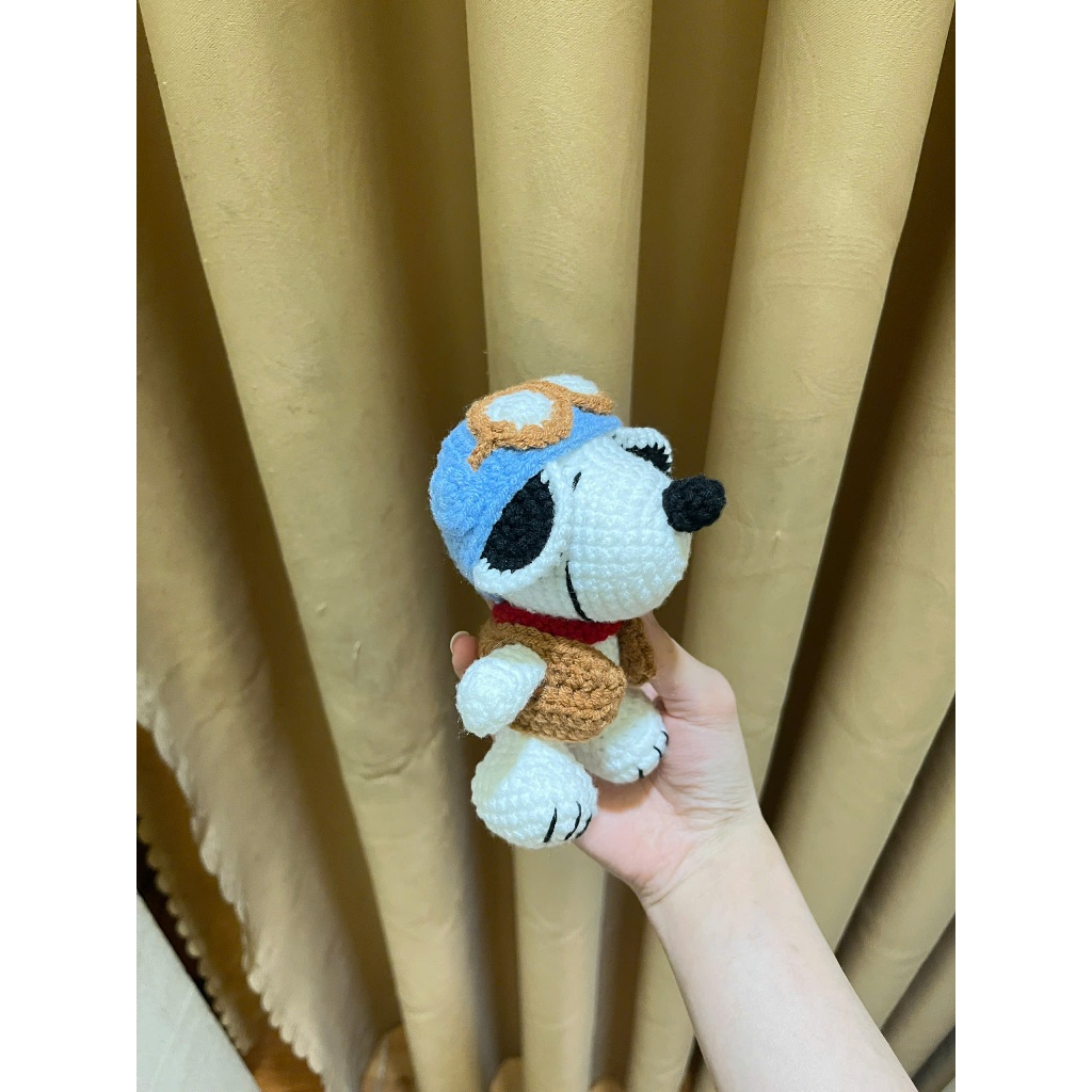 Móc khóa chú chó Snoopy phi công handmade len 50g, 125g, baby yarn
