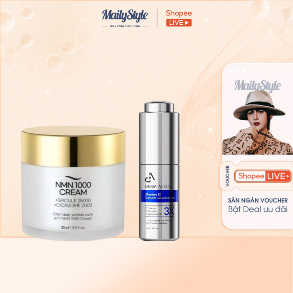 Q350_ Combo (01 Hũ 30Ml) E03 Kem Dưỡng NMN 1000 Spicule 25000ppm + (01 Chai) A133 Serum DERM A PLUS 