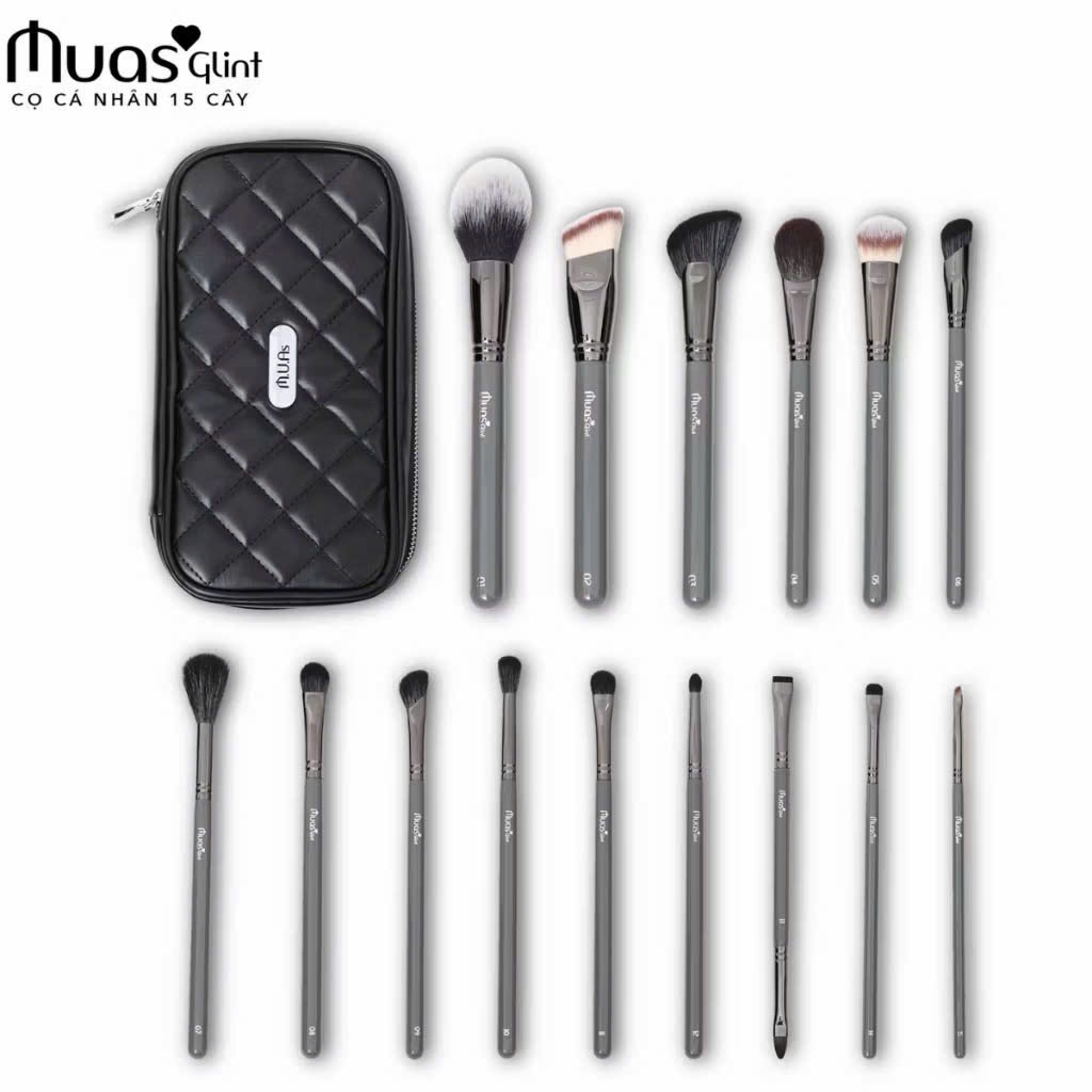 Bộ cọ cá nhân Muas Glint 15 cây ( Cán xám bóng siêu đẹp ) Brush set