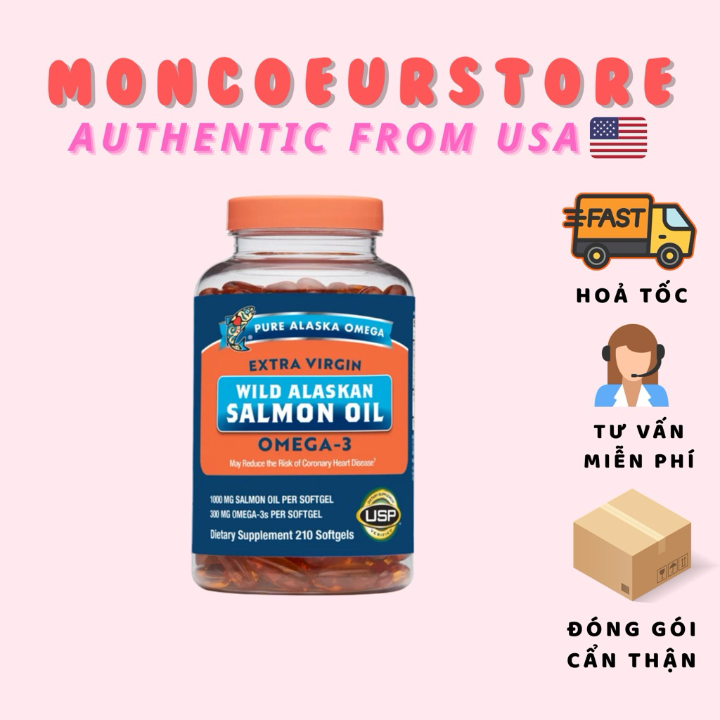 [ 9/27 ] Dầu Cá Hồi Pure Alaska Omega-3 Wild Salmon Oil 1000mg 210 viên của Mỹ