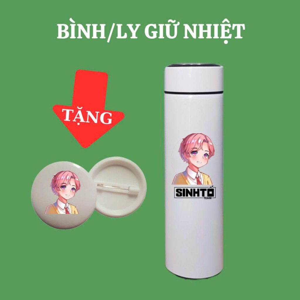 Bình nước giữ nhiệt in hình Sinh Tố Team Oops Hiha, Hachi TV, Nabee TV, Huy Noob, Aby dung tích 350m