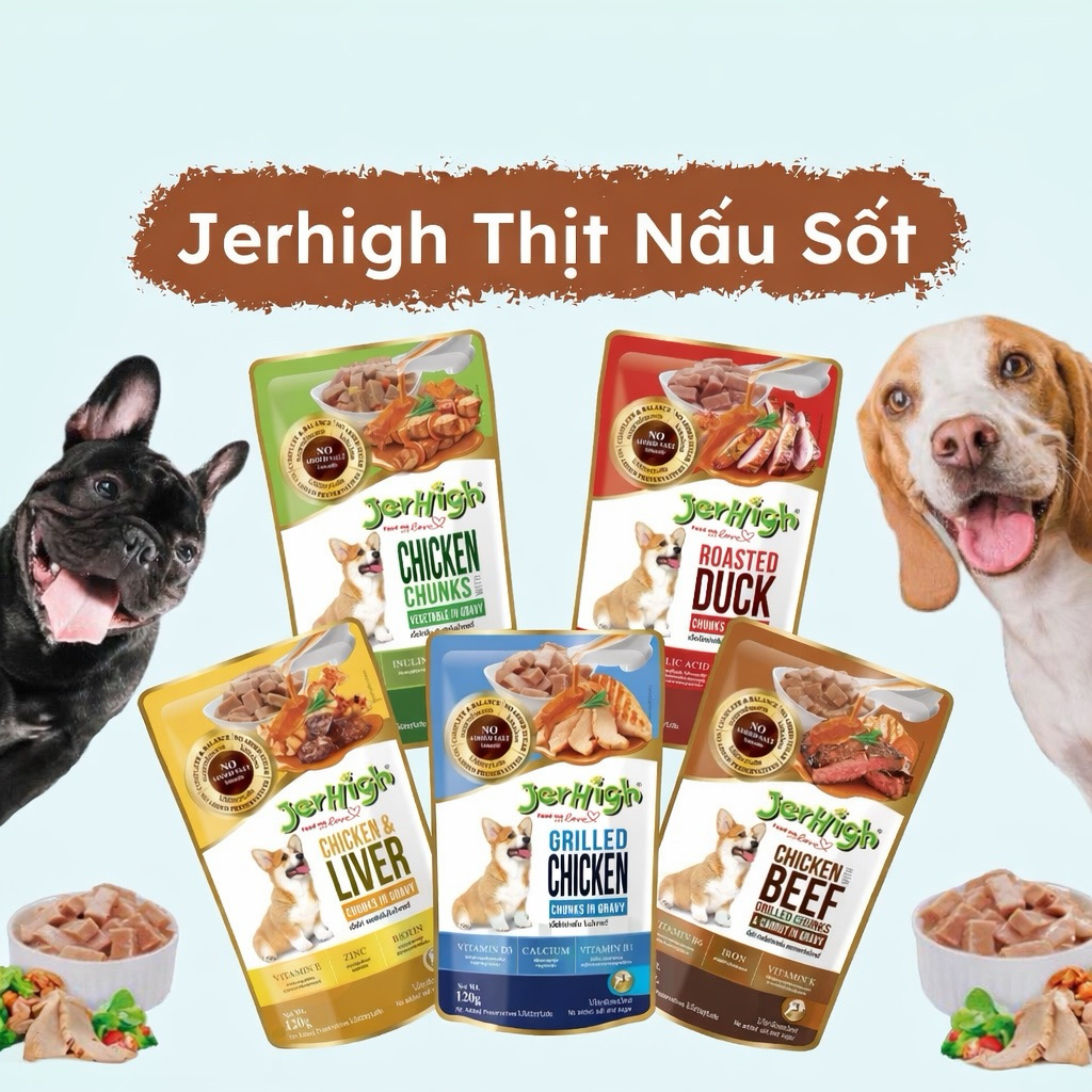 Pate Jerhigh Cho Chó Gói 120Gram Nhập Khẩu Thái Lan - Pate Thịt Viên Nấu Sốt Siêu Thơm Ngon, Giàu Ch