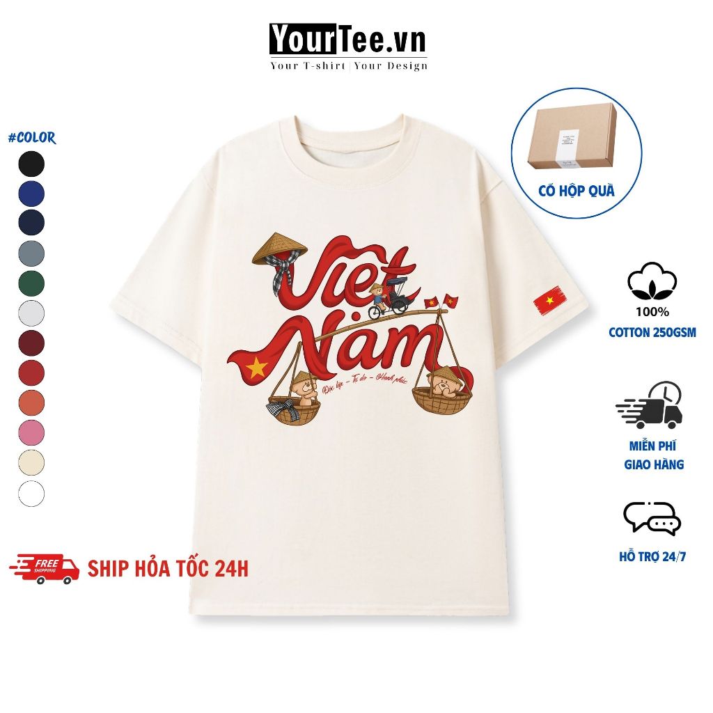 [ÁO THUN VIỆT NAM] Áo Thun Việt Nam Gấu Xích Lô Chất Liệu Cotton 100% Siêu Đẹp YTVN2601