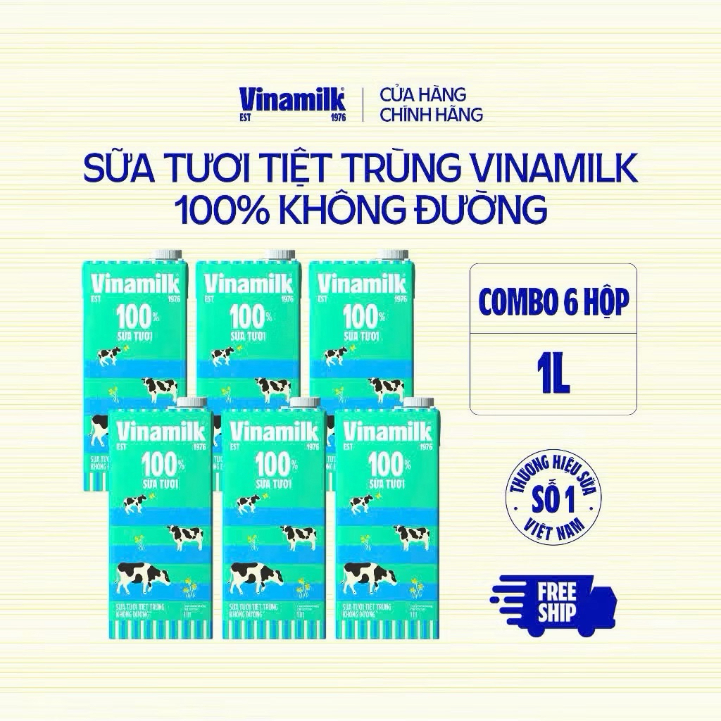 Thùng 12 hộp sữa tươi tiệt trùng không đường Vinamilk Sữa tươi 100% 1 lít