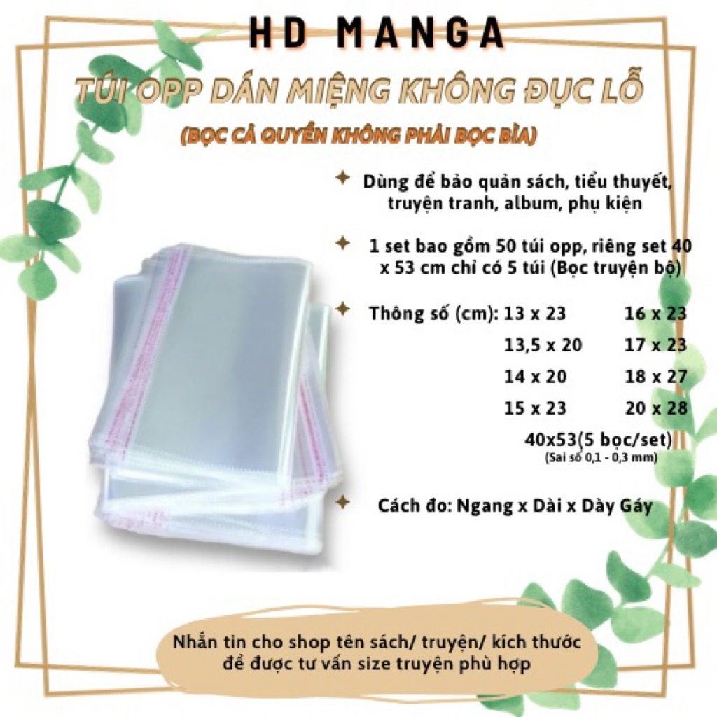 Túi OPP - Bọc Truyện Tranh, Album, Phụ Kiện Nhiều Kích Thước (50 bọc/ set) - HD Manga