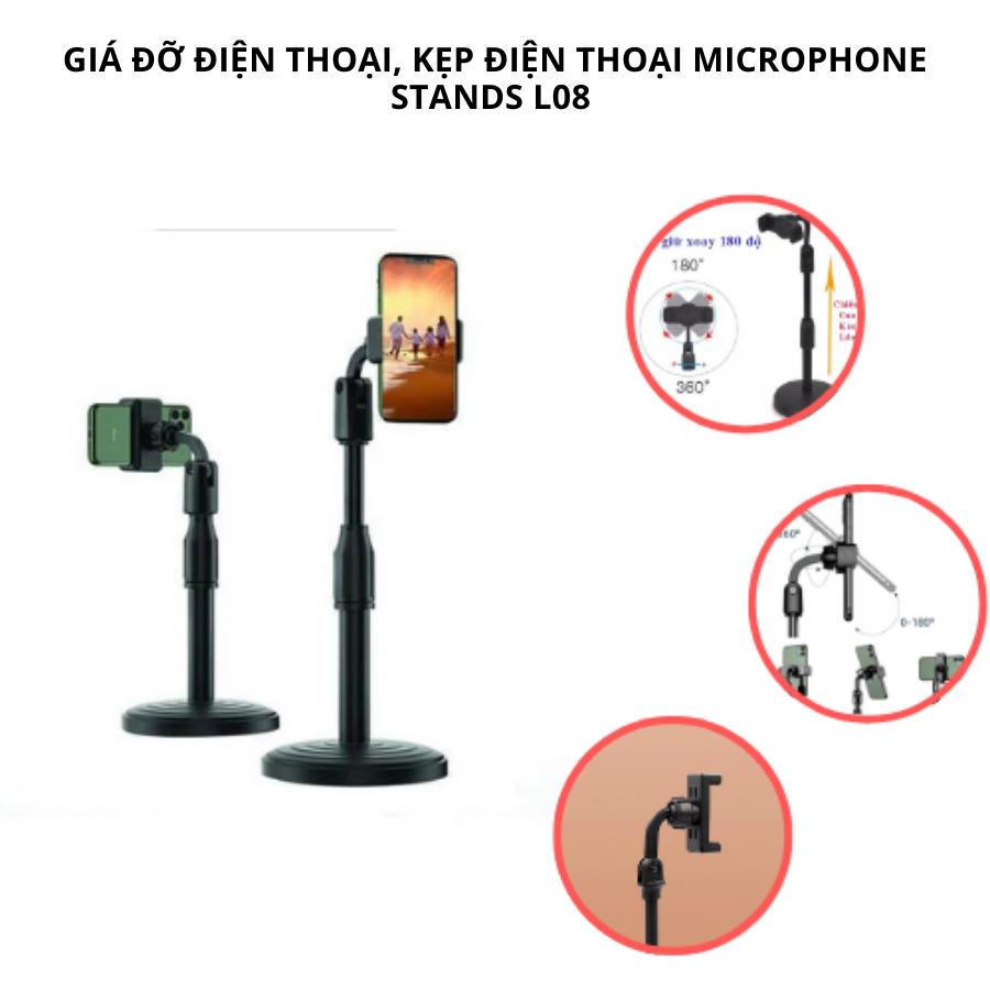 [kẹp đt L08] Kẹp Điện Thoại L08 Xoay 360 Độ Để Bàn Livestream Xem Video Chắc Chắn Điều Chỉnh Góc Lin