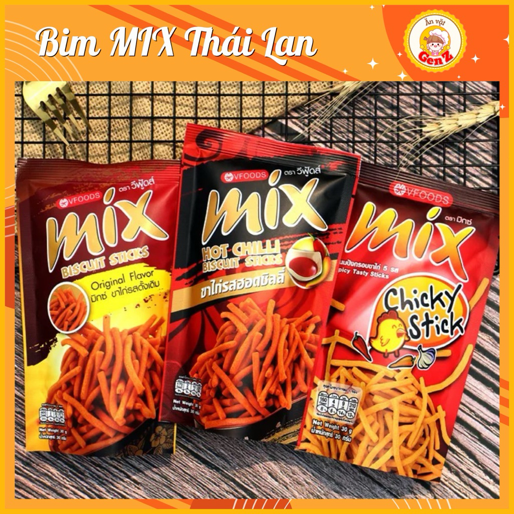 Bim Tăm Mix Thái Lan , Tăm Mix Vị Vfoods 60G, đồ ăn vặt, snack
