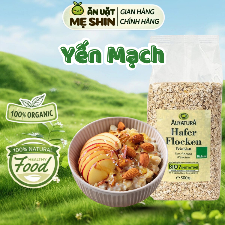 [Ưu đãi 2KG] Yến mạch hữu cơ Hafer Flocken Bio Alnatura Đức mẫu mới túi 500g