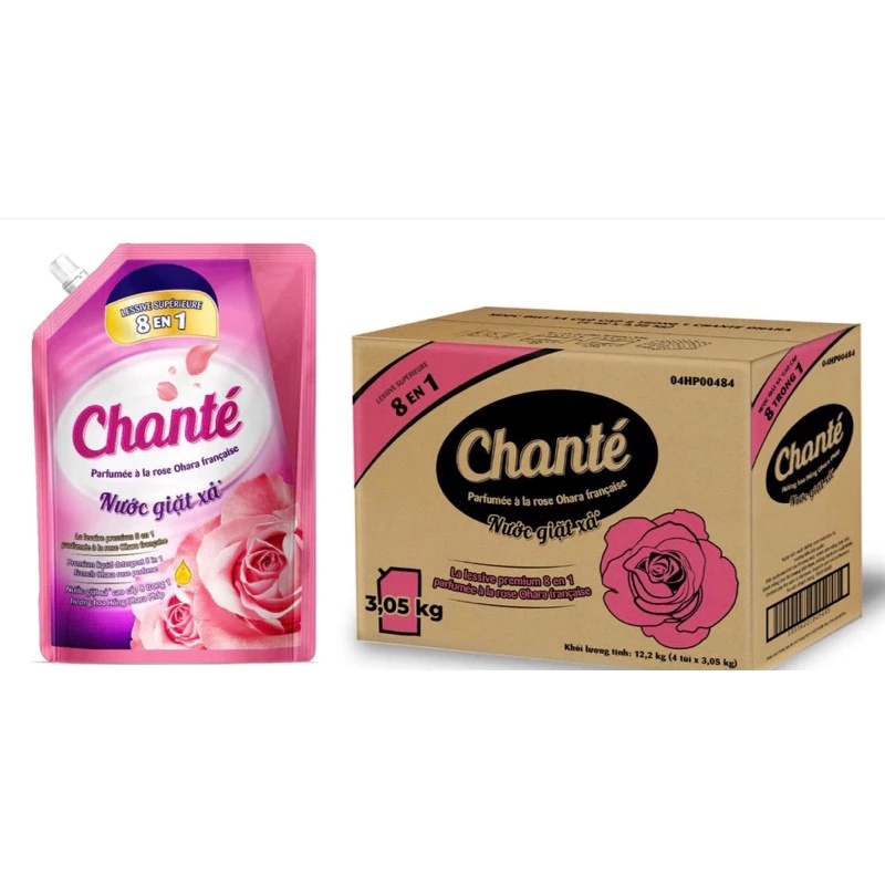 Nước giặt xả Chanté 8 trong 1 hương hoa hồng Pháp - Can 3.1L