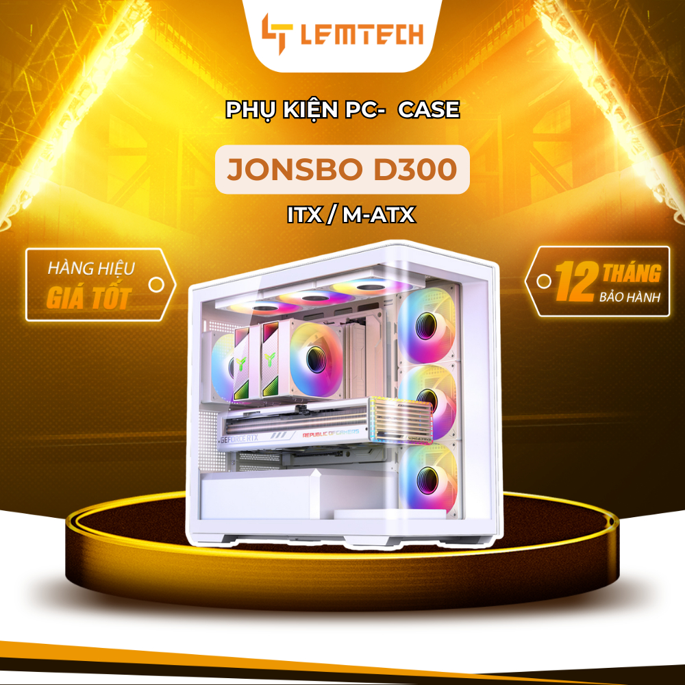 Vỏ Máy Tính JONSBO D300 – Case M-ATX Mid Tower Cao Cấp, Kính Cong 270° Panoramic & Tản Nhiệt Tốt