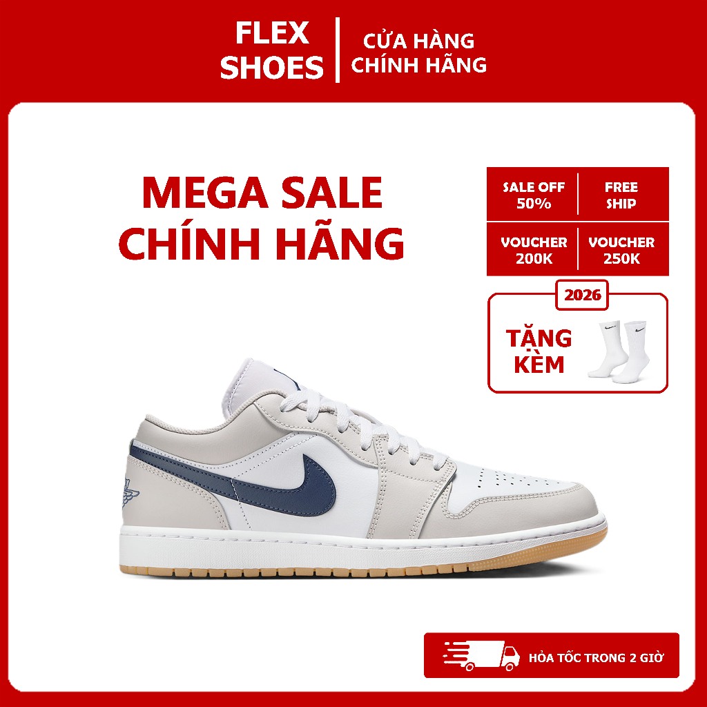 Giày thể thao chính hãng Jd1 Low cho nam nữ cổ thấp Sneaker Georgetown màu xám trắng FLEX SHOES