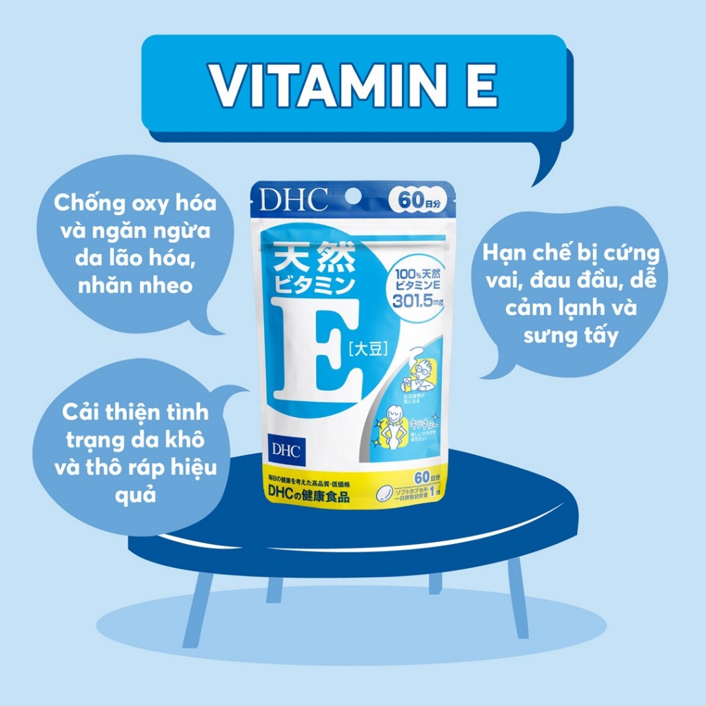 DHC Vitamin E gói 60 viên Nhật Bản [60 NGÀY] chống lão hóa, cấp ẩm cho da, giúp da trắng sáng