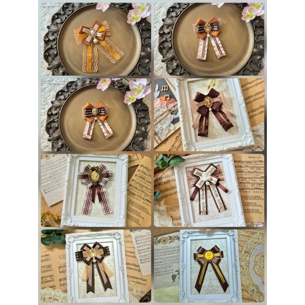 Nơ cài áo tag cài áo nơ kẹp tóc vintage lolita màu nâu