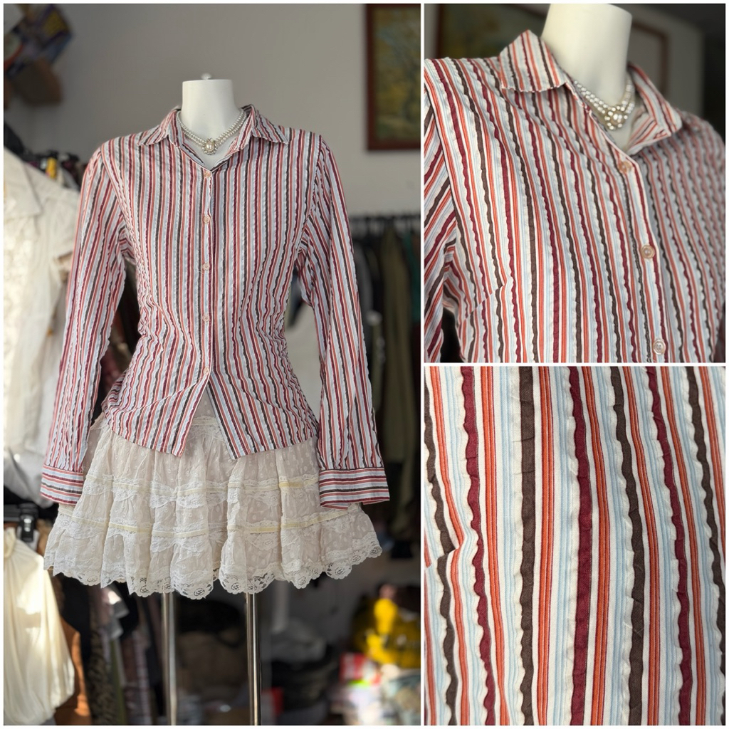 [2hand_thrift] Áo sơ mi xô thô M ngực 84-86 eo 80-84 dài 54