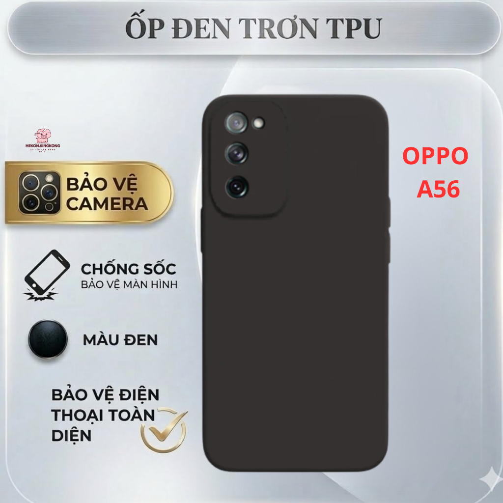 Ốp lưng Oppo A56 5G trơn màu đen | Ốp điện thoại Oppo dẻo bảo vệ camera toàn diện