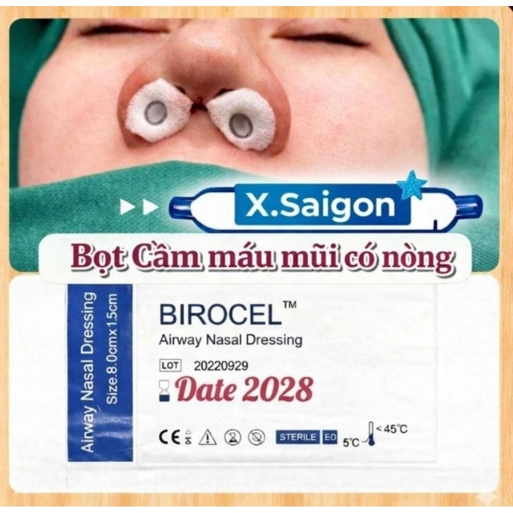 BIROCEL - Miếng , bọt cầm máu mũi,có lỗ thông.