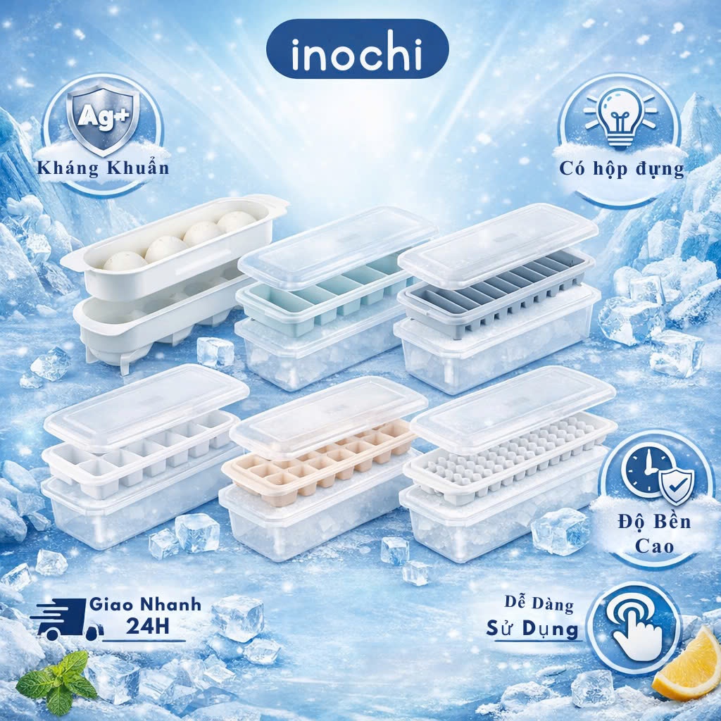 Khay đá chống dính dễ dàng lấy, có kèm hộp đựng và nắp khử mùi, tủ lạnh đủ loại INOCHI