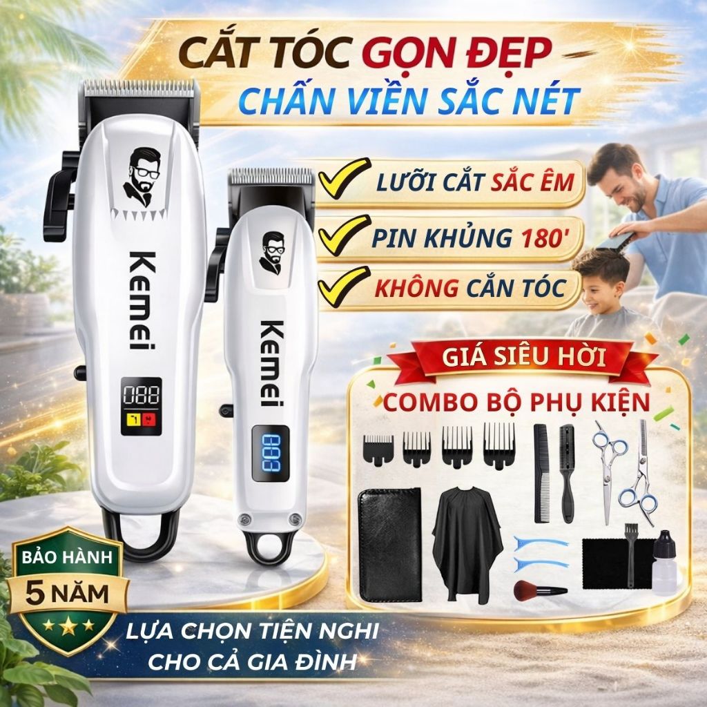 Tăng Đơ Cắt Tóc Kemei - 809APG cao cấp, tông đơ cắt tóc gia đình, Lưỡi Sắc, hàng chính hãng
