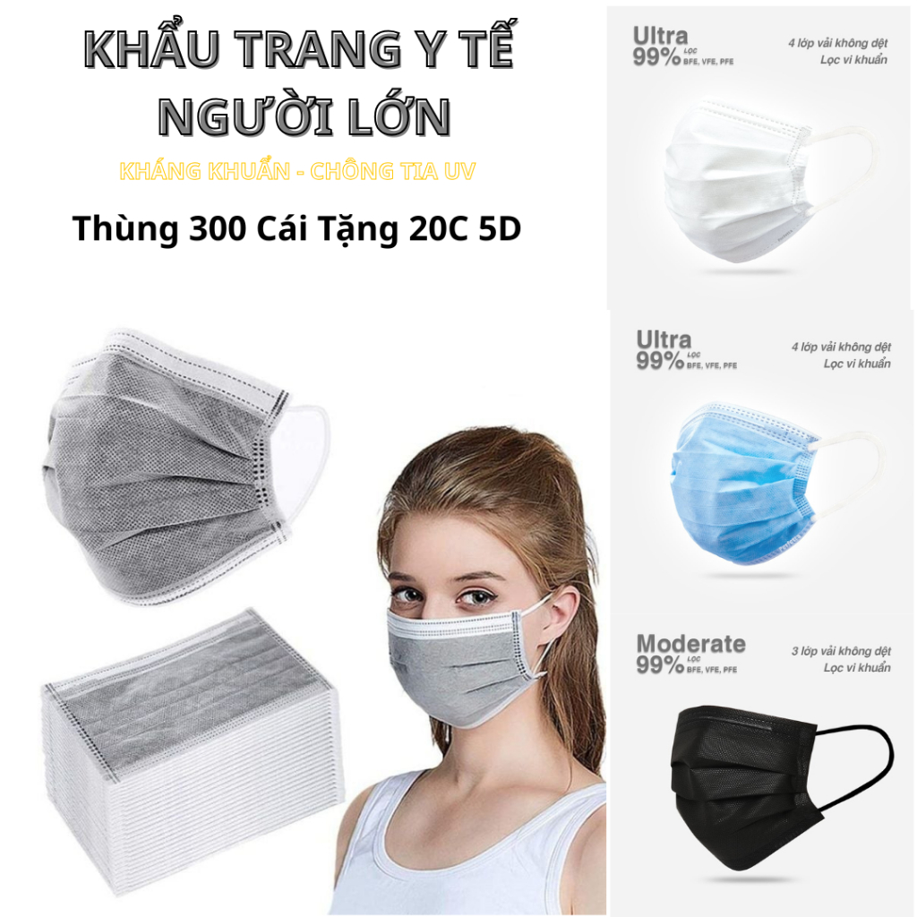 [Thùng 300 chiếc ] Khẩu trang Y TẾ 4 lớp dày dặn, Chống bụi, Chống tia UV.