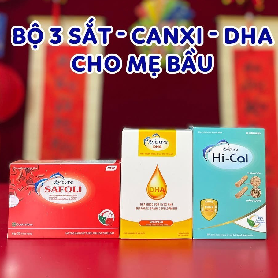 Trọn bộ ( 60 viên ) -  Sắt, Canxi, DHA - cho bà bầu thế hệ mới Avisure cho bà bầu, trước bầu, cho co