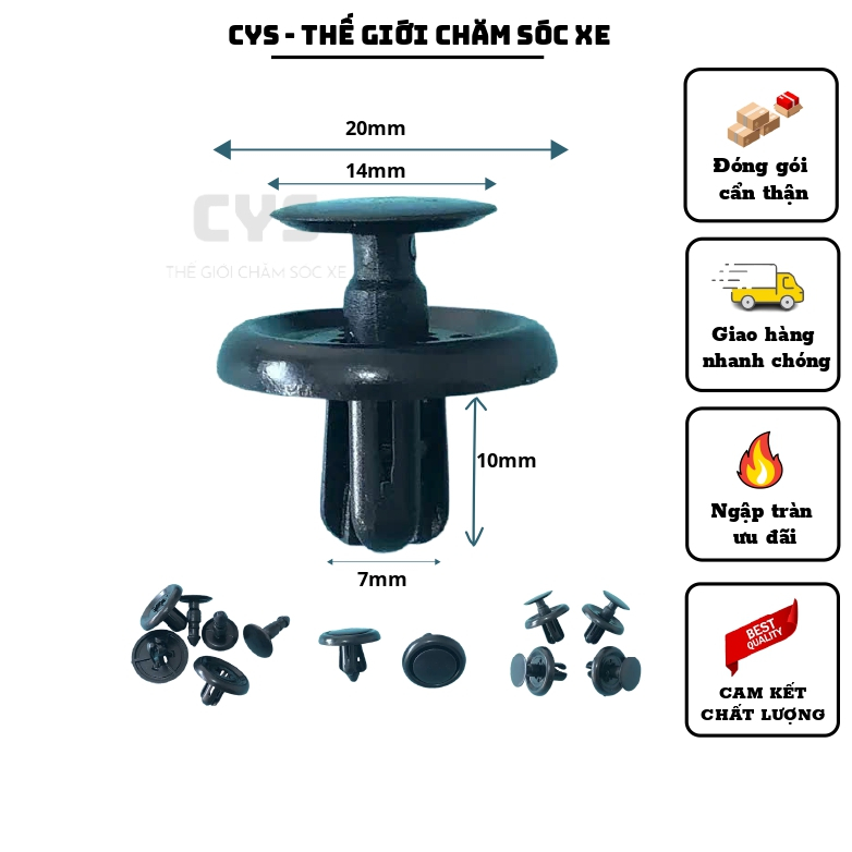 Set 100 Chốt Nhựa 7mm Ô Tô Kẹp Chắn Bùn – Ghim Nhựa Nở Giữ Ốp Cản Dành Cho Dòng Xe Hyundai Mazda Toy