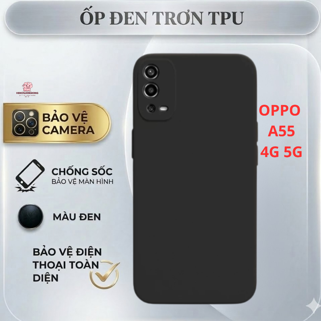 Ốp lưng Oppo A55 4G, A55 5G trơn màu đen | Ốp điện thoại Oppo dẻo bảo vệ camera đt toàn diện