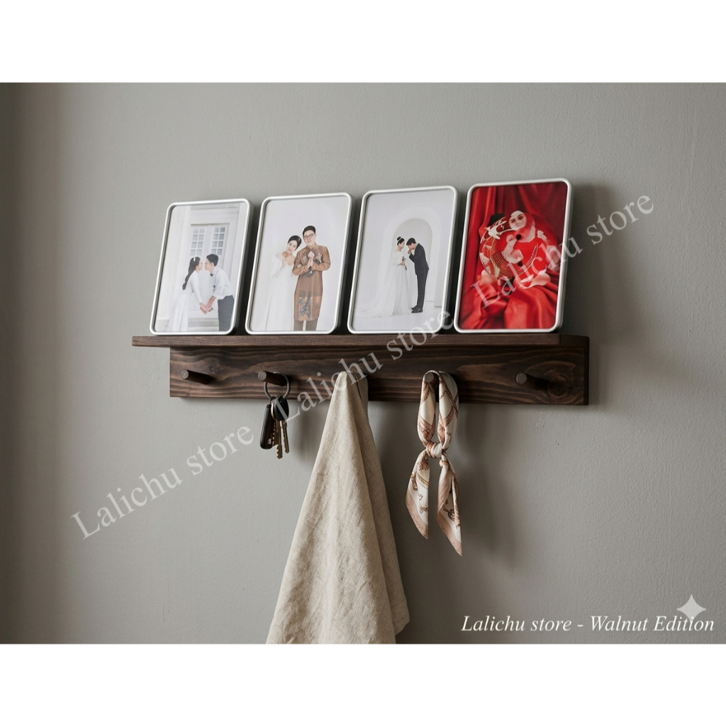 Kệ gỗ chữ L có móc treo, kệ treo đồ decor, kệ gỗ giá xưởng