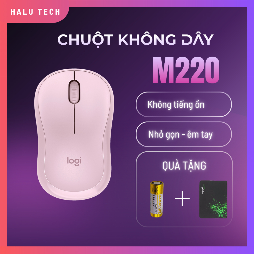 Chuột Không Dây Logitech M220, Chuột Bluetooth Silent Click Êm 90%, Pin 18 Tháng Cho Laptop PC Văn P