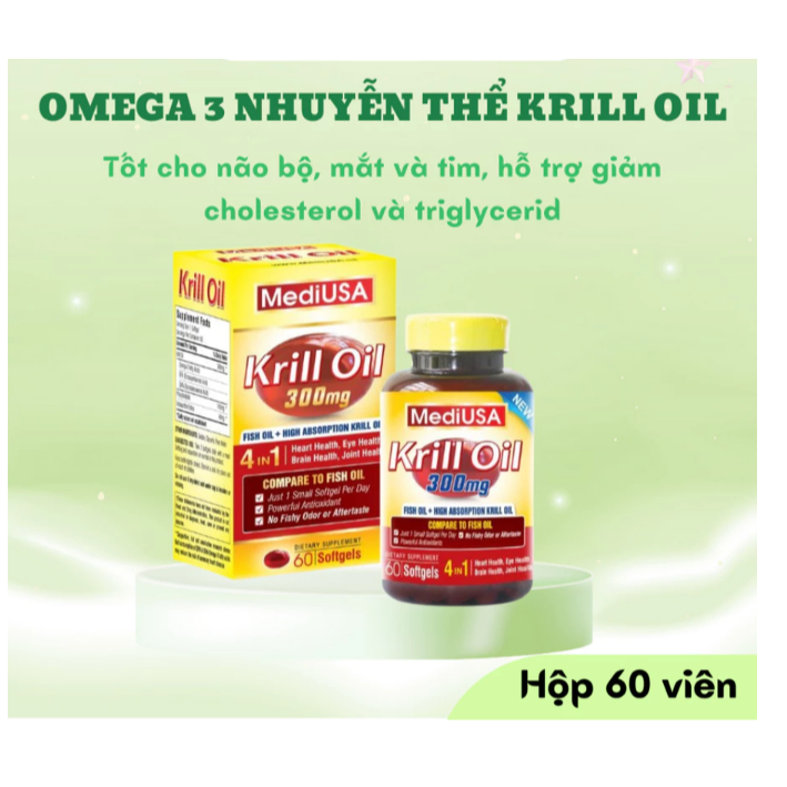 MediUSA Krill Oil (60 Viên) Dầu Nhuyễn Thể,Bổ Sung Omega 3, Hỗ Trợ Tim Mạch, Bổ Mắt, Bổ Não