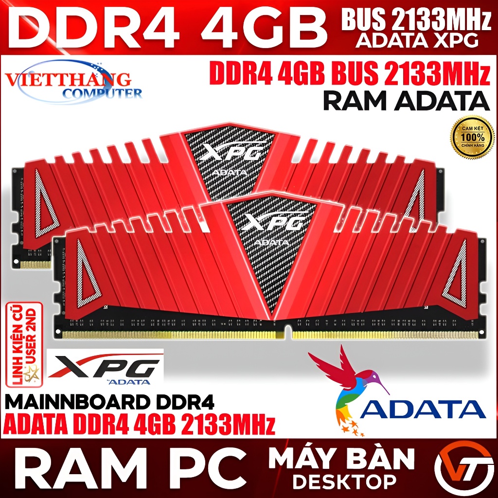 Ram Máy Tính Adata 4GB DDR4 Bus 2133Mhz XPG Tản Nhiệt Chạy Main H110, H310 ... ( Cũ - 2nd )