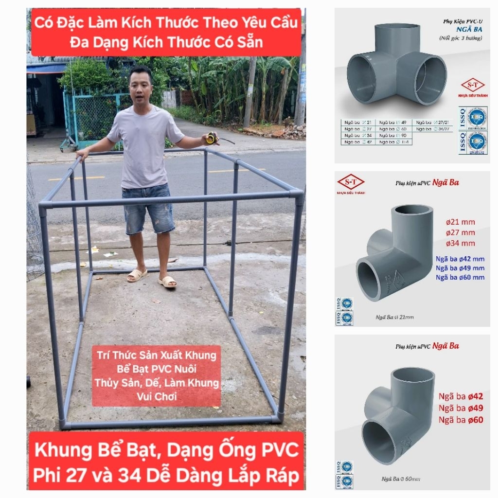 Co 3 góc, Co góc, Ngã ba góc Phi 21, 27, 34 Ống Nhựa PVC Siêu Thành (ST)