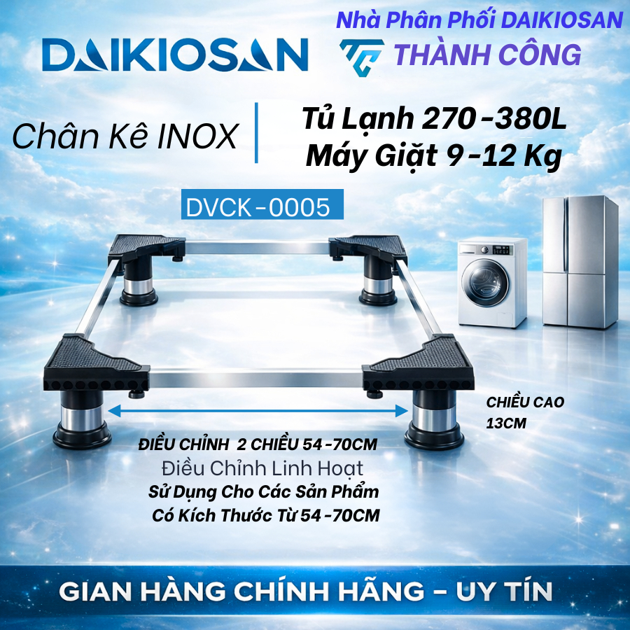 Chân kê máy giặt, tủ lạnh, máy rửa chén INOX nâng cao gầm DAIKIOSAN [HỎA TỐC HCM 30]