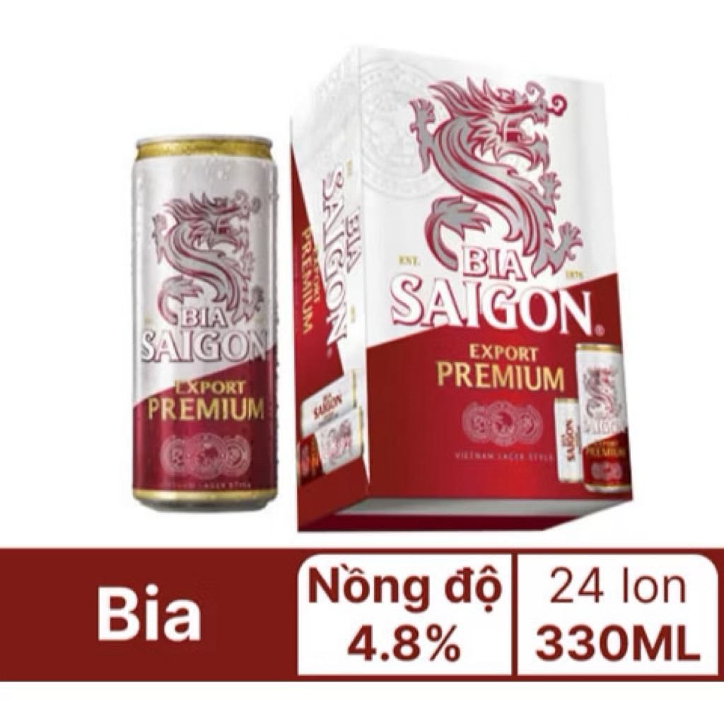 Nồng Độ Cồn 4.8% - Thùng 24 Lon Bia Sài Gòn Export Premium 330ml