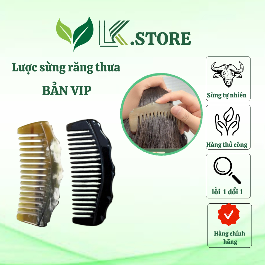 Lược sừng răng thưa gỡ dối, lược múi bưởi chải tóc không tĩnh điện- LK store