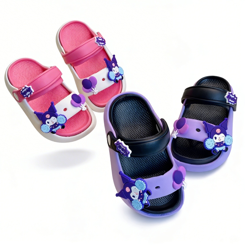 Dép Quai Ngang Cho Bé Gái Trang Trí Kuromi Dễ Thương Đế Chống Trơn Trượt (2590-38A)