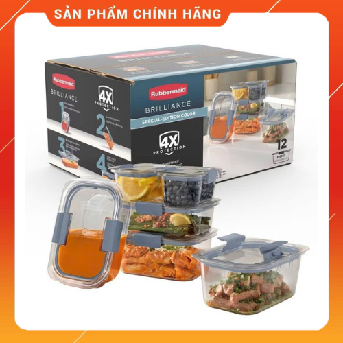 SET HỘP TRỮ THỰC PHẨM RUBBERMAID BRILLIANCE TRITAN 12 MÓN