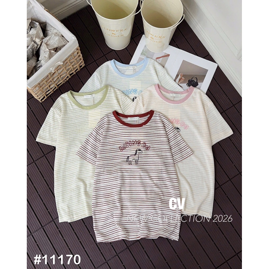 Áo phông kẻ hình ngựa viền màu cổ A-Studio hàng QC (CV11170)