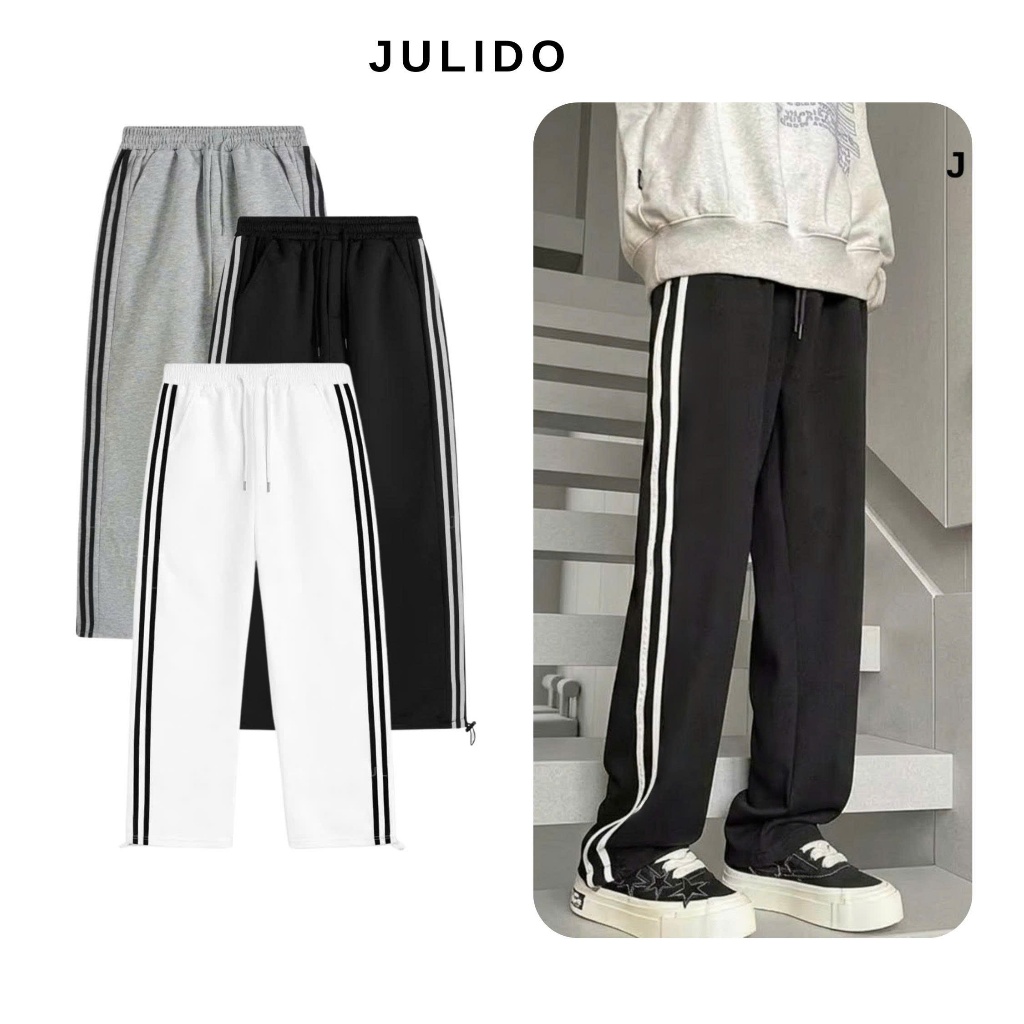 Quần Nỉ 3 sọc JULIDO quần ống xuông form rộng unisex