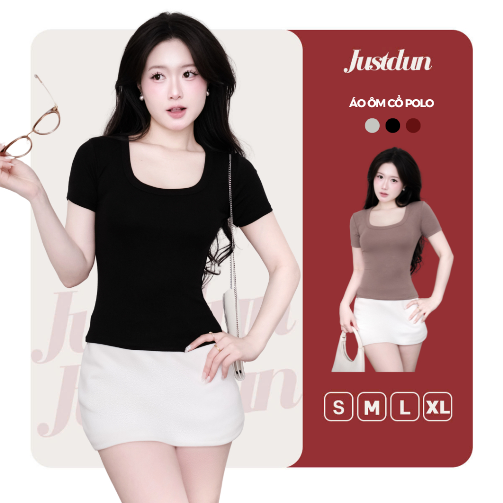 Áo Thun Nữ Ôm Body Cổ Vuông JUSTDUN C11 - Cotton Mịn, Co Giãn, Mềm Mại, Êm Ái, Thoáng Mát | BigBuy360 - bigbuy360.vn
