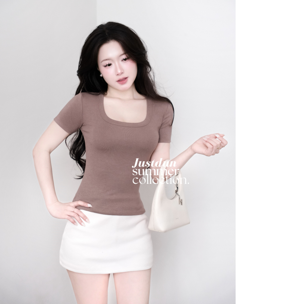 Áo Thun Nữ Ôm Body Cổ Vuông JUSTDUN C11 - Cotton Mịn, Co Giãn, Mềm Mại, Êm Ái, Thoáng Mát | BigBuy360 - bigbuy360.vn