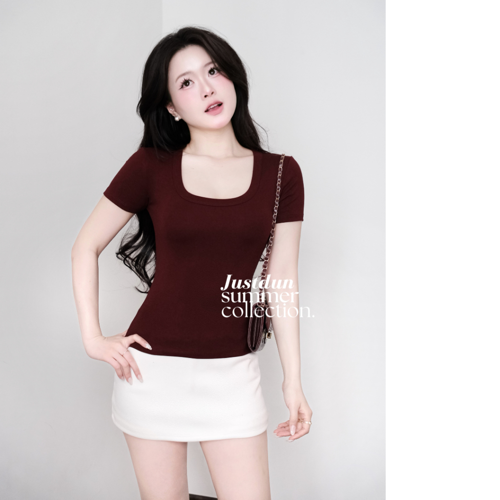 Áo Thun Nữ Ôm Body Cổ Vuông JUSTDUN C11 - Cotton Mịn, Co Giãn, Mềm Mại, Êm Ái, Thoáng Mát | BigBuy360 - bigbuy360.vn