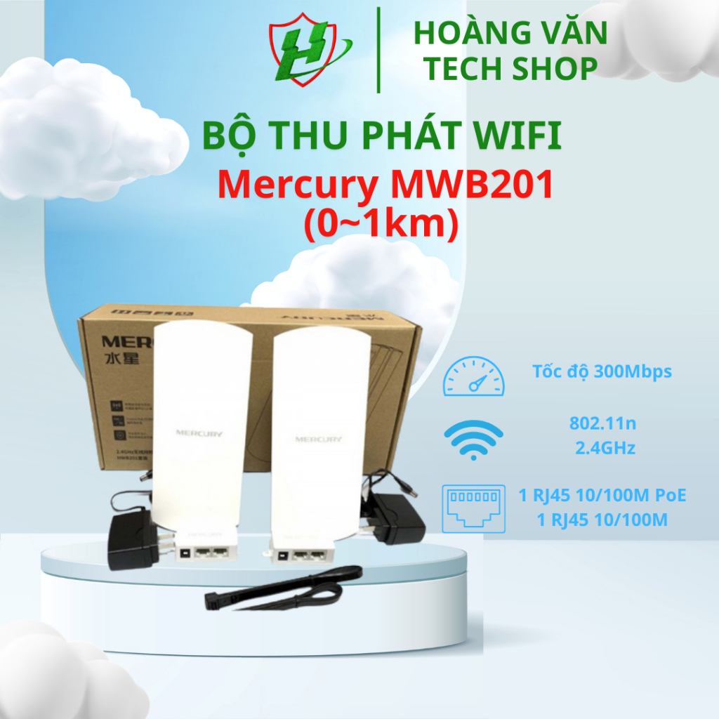 Bộ thu phát không dây wifi, cho thang máy, camera, Mercury MWB201(2.4GHZ 1km), MWB505 (5GHz - 5km)