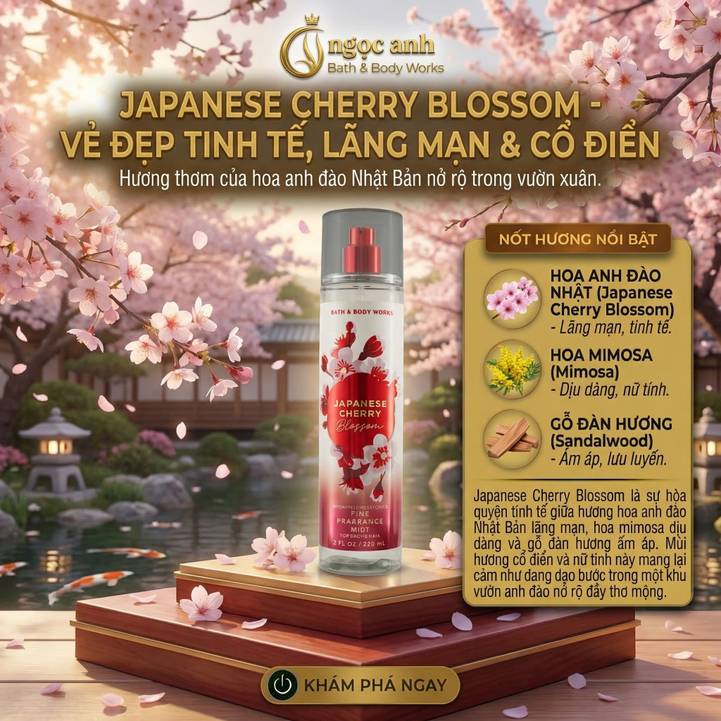 Xịt Thơm Toàn Thân Body Mist Bath & Body Works Japanese Cherry Blossom 236ml Chuẩn Mỹ Hoa Anh Đào