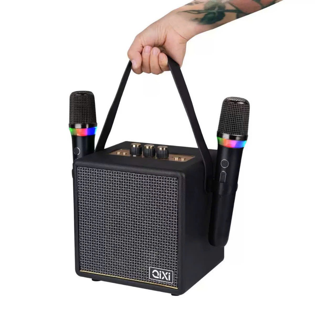 Loa Bluetooth Karaoke kèm 2 mic không dây chỉnh được bass, treble REMI OFFICIAL