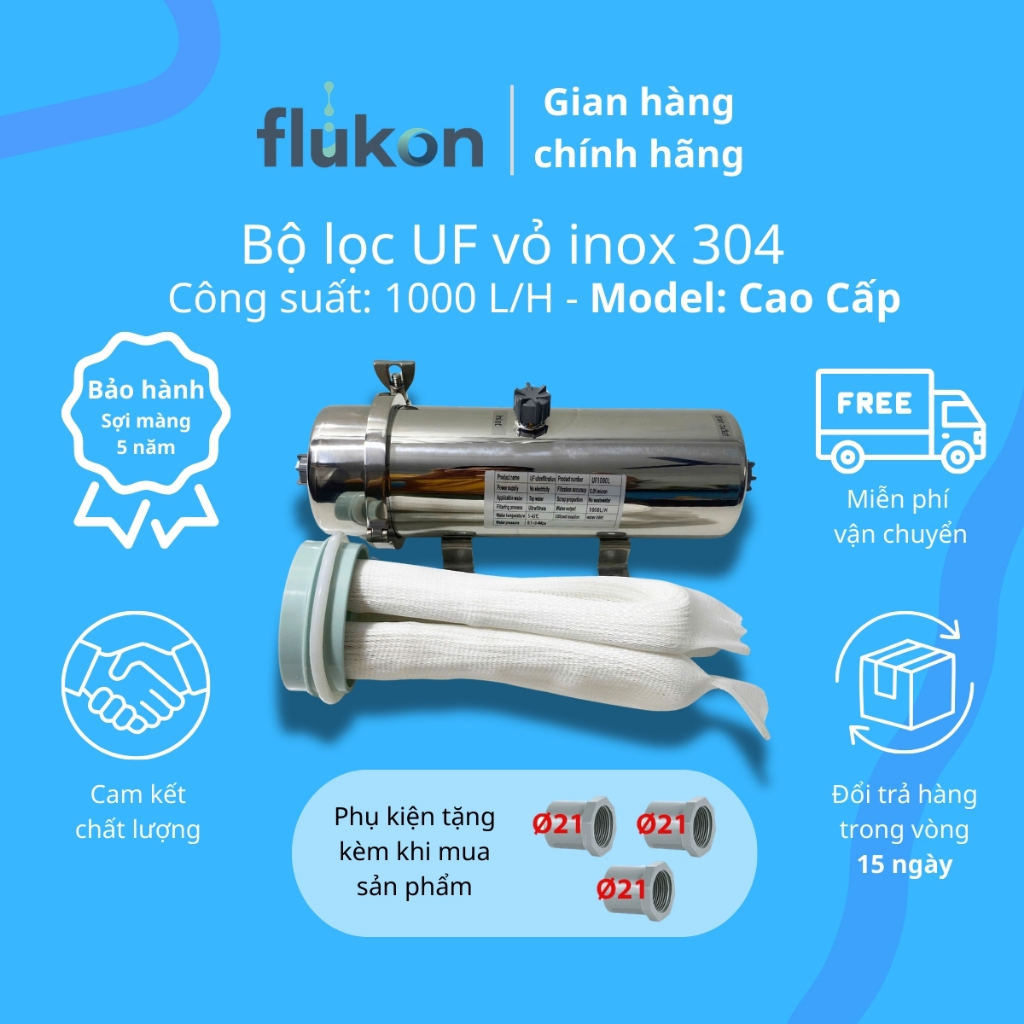 Máy Lọc Nước UF 1000L/H Sợi PVDF Siêu Dai, Vệ Sinh Dễ Dàng Lọc Nước Máy Thành Phố, Giếng Khoan