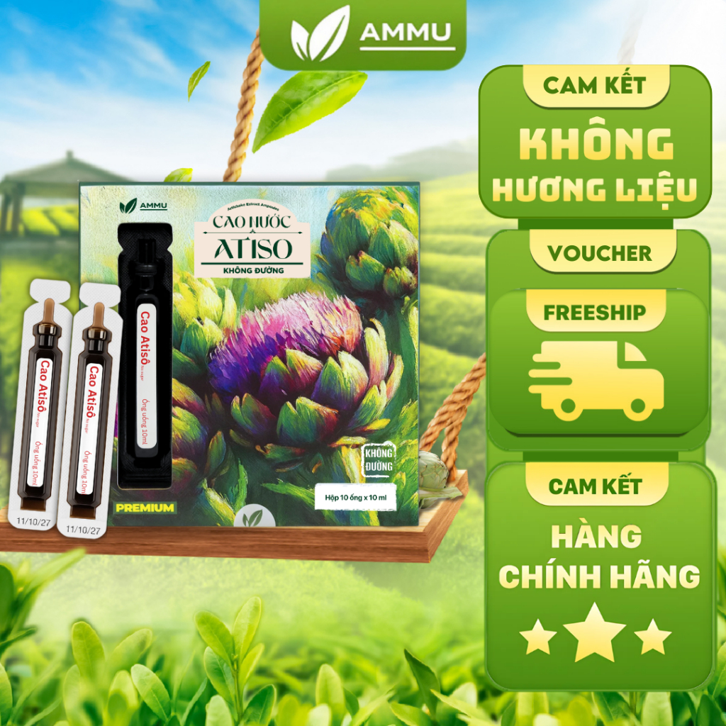Cao ống atiso không đường LADOPHAR Ammu mẫu mới gấp đôi hàm lượng tinh chất atiso hộp 10 ống 10 ml