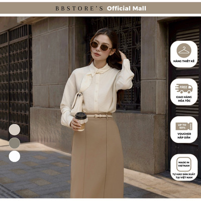 BBSTORE'S Áo Sơ Mi Công Sở Linen Tay Dài Vân Gỗ Vạt Chéo Tay Dài - AAC27T