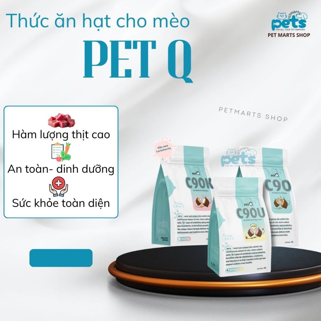 Hạt Cho Mèo PetQ - Hạt Pet Q C90, C90U & C90K Túi 1Kg Có Nhân Bên Trong Hấp Dẫn